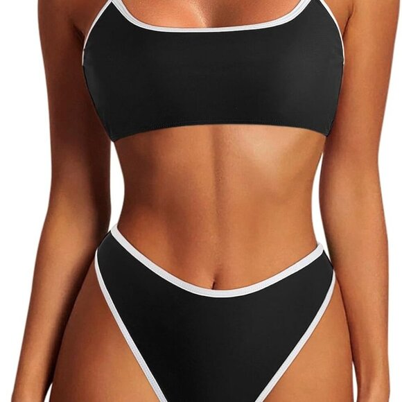 Women High Waisted 2 Piece Bikini Set Cheeky High Cut Bandeau Swimsuit - Picture 1 of 8